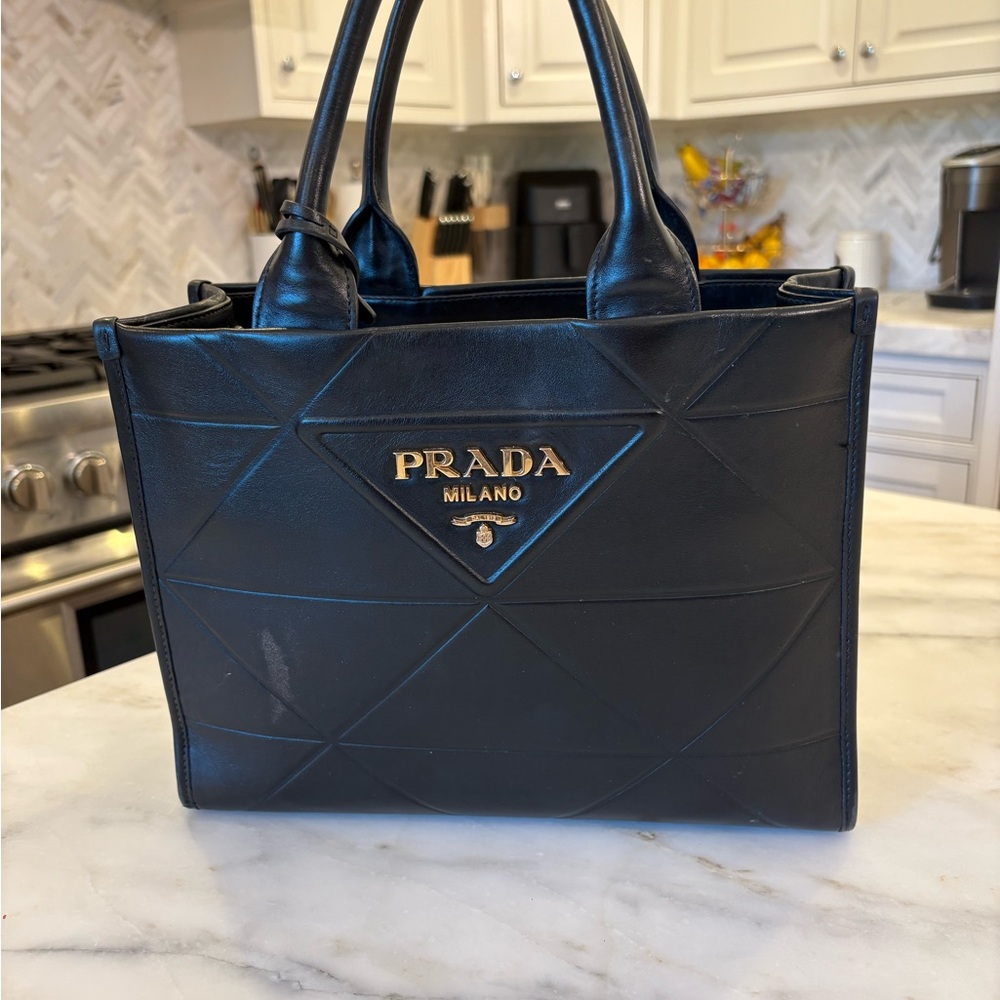 Prada Black Leather Tote with Gold Hardware